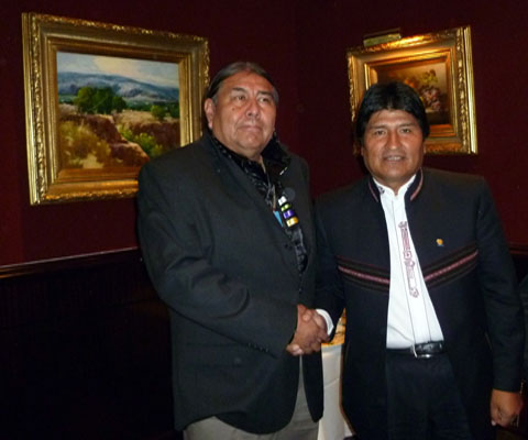 Tom goldtooth and Presidente Evo Morales